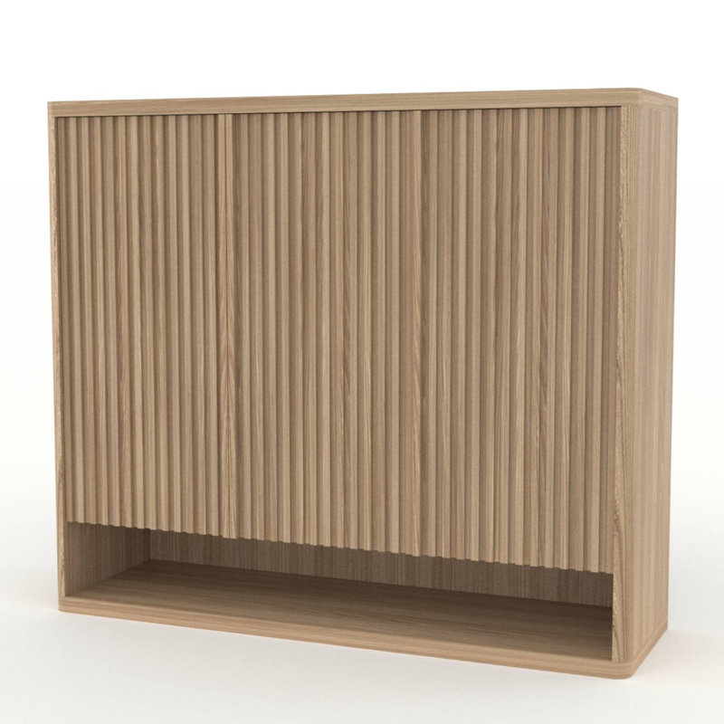Fluted 3 Door Shoe Cabinet, Entryway Shoe Storage with Adjustable Shelves, Natrual