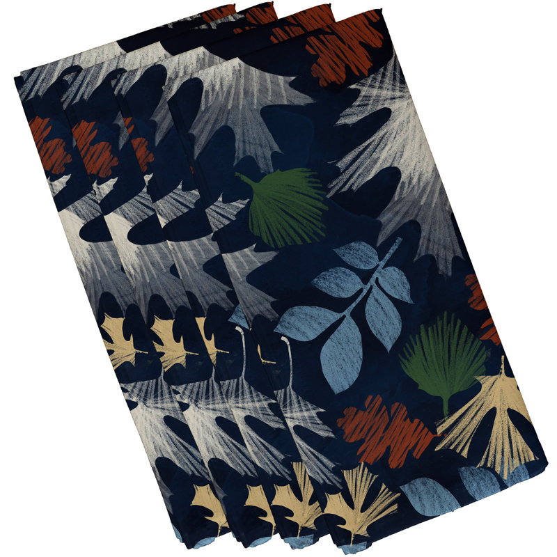 Shelburne Polyester Floral Square Napkin, Navy Blue