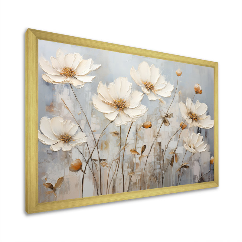 «White Buttercups On Beige Simplicity» sur impression sur toile, Cadre flottant blanc, H 30 po x l 40 po