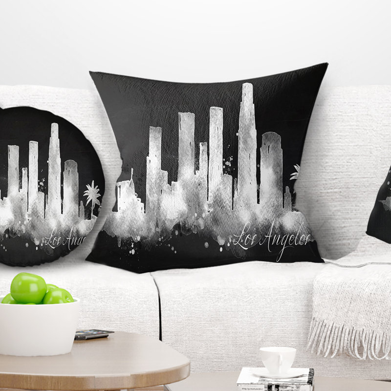 Coussin Los Angeles, Noir, Coussin décoratif, 16 po x 1 po