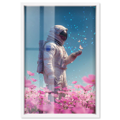 "Starry visiteur", art mural astronaute par Art Remedy, cadre blanc, 11 x 16