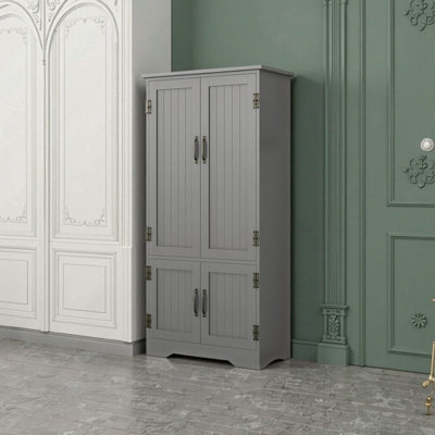 48.5" Farmhouse Kitchen Pantry Cabinet with 4 Doors, 2 Adjustable Shelves, Compact Storage Cabinet for Dining Room, Laundry, Garage in Gray