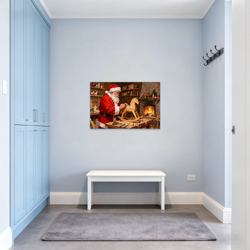 Scène d'atelier de Noël en forme de père Noël en bois, H 28 po x l 40 po