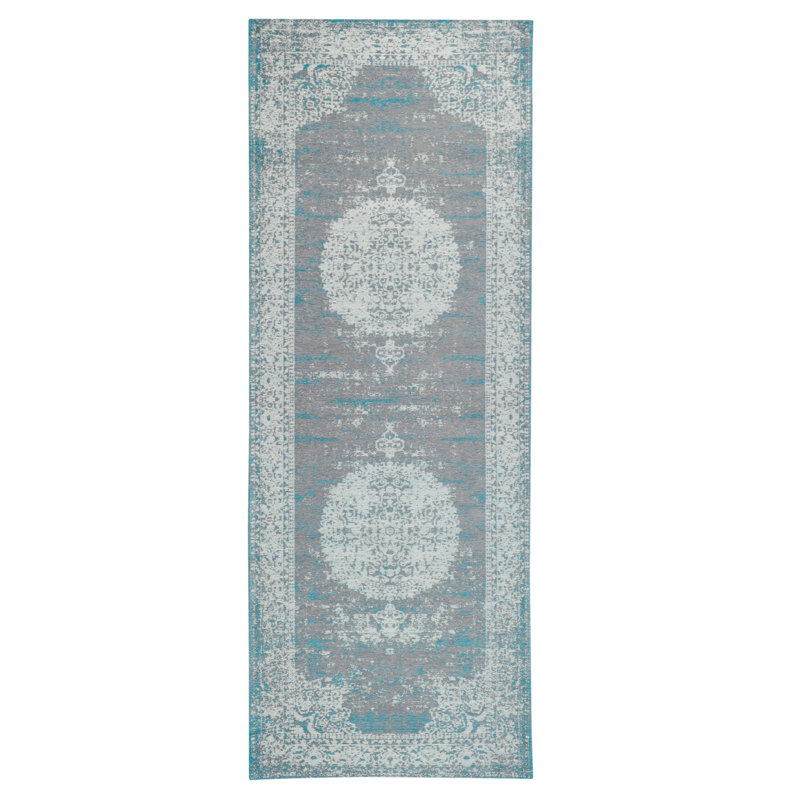 Tapis gris/turquoise vieilli Axelrod, Tapis de couloir 2 pi 8 po x 7 pi