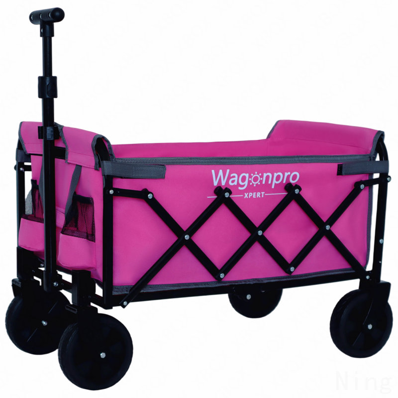 Chariot utilitaire extensible à deux couches avec 100% d'espace supplémentaire - Chariot d'épicerie de 225 lb pour le camping, le magasinage, les sports, le jardinage, la pêche, rose
