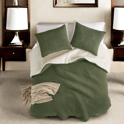 Ensemble de literie luxueuse en chenille simple, motif tricoté gaufré, confort douillet olive