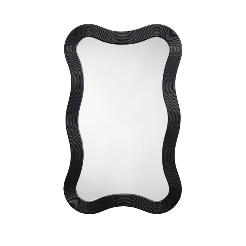 Miroir mural Lery, cadre ondulé de 38 pouces, bambou naturel de style bohème, Noir