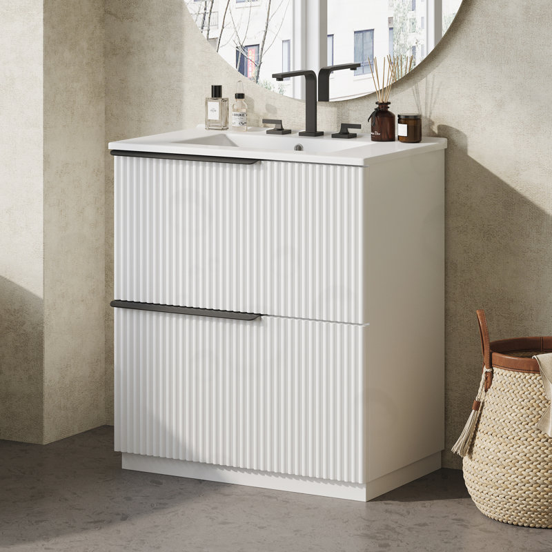Meuble-lavabo de salle de bain avec tiroirs pleine extension, Blanc