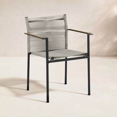 Raleigh Aluminum Stackable Dining Arm Chair with Teak Arm Rest
