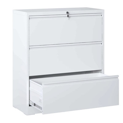 Lateral File Cabinet 3 Drawer, Black Filing Cabinet With Lock, Lockable File Cabinet For Home Office, Locking Metal File Cabinet