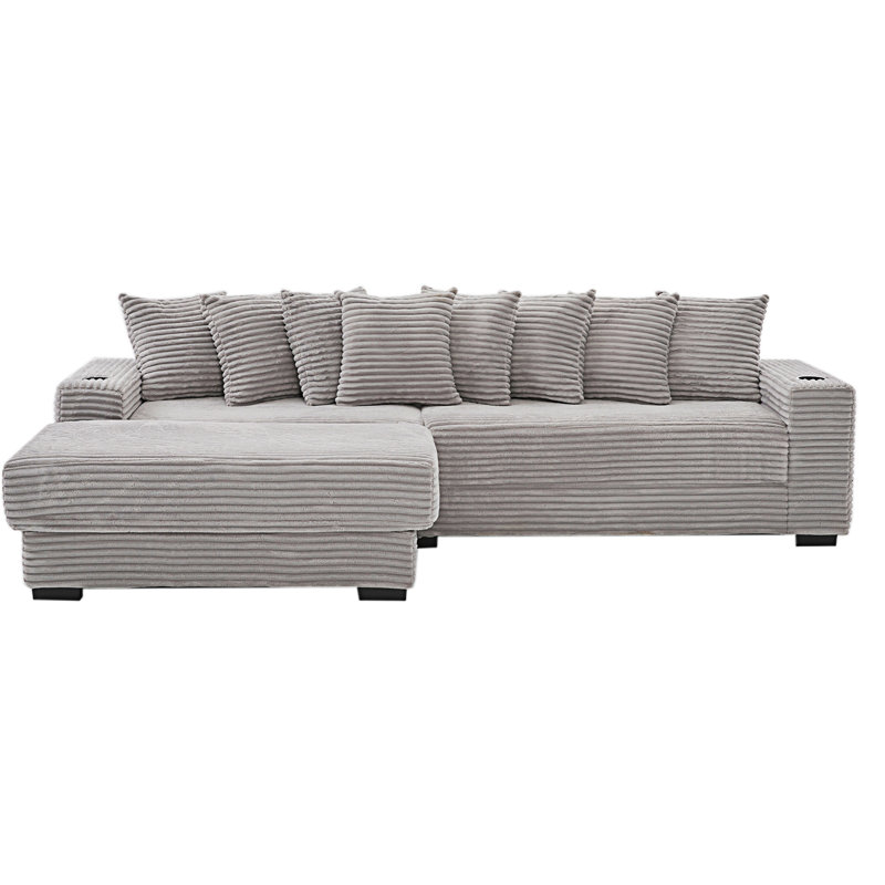 Canapé modulaire en forme de L, canapé modulaire avec repose-pieds mobile, Velours côtelé gris pâle