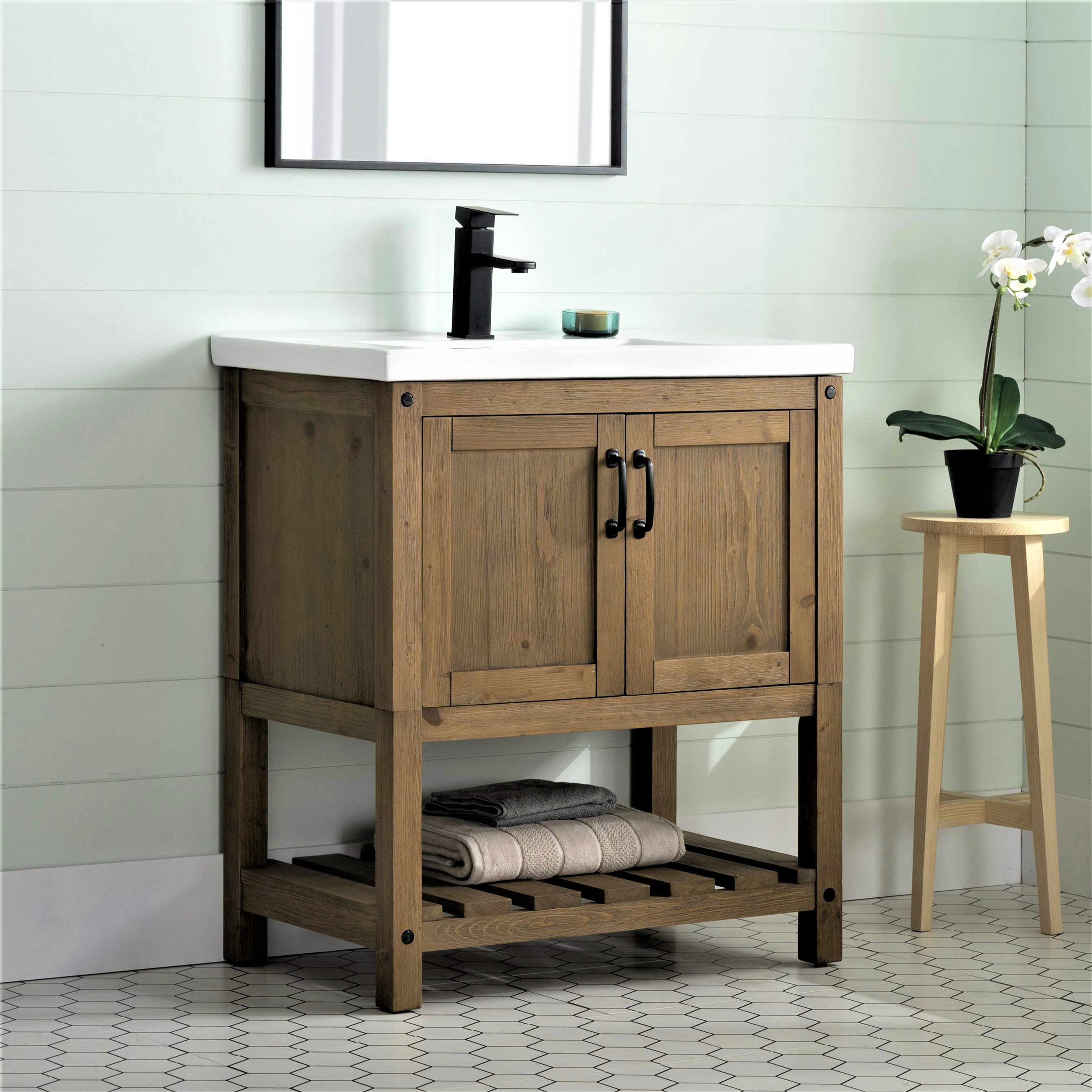 30 Metal Frame Single-sink Bathroom Vanity Storage with Open-shelves