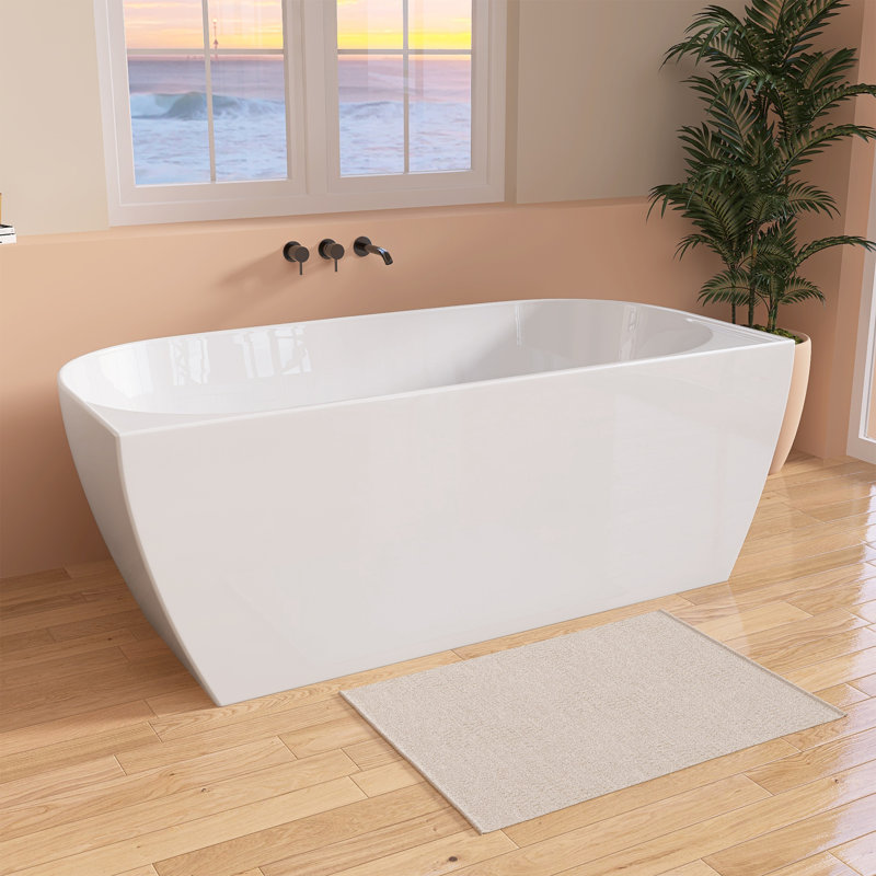 67'' X 30.7'' X 23.6'' Freestanding Acrylic Bathtub For Wall Placement With Integrated Drain And Linear Overflow