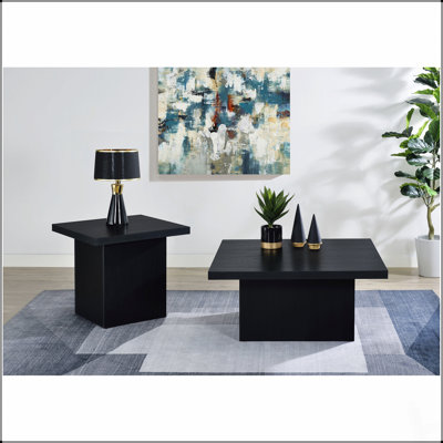 Ensemble de tables basses modernes 2 pièces en noir mat, parfait pour un décor de salon élégant et fonctionnel