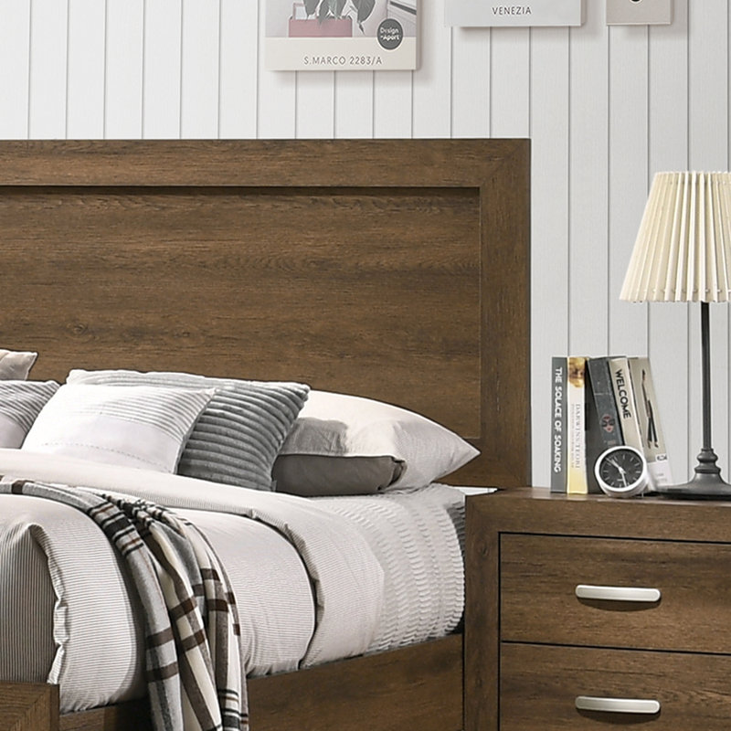 Esaiah Solid Wood Bed Frame with MDF Headboard and Footboard,Oak, King