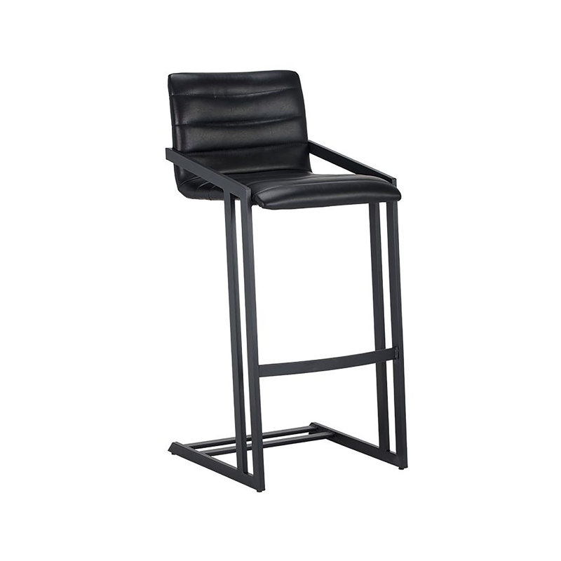 Webber Upholstered Stool with Metal Frame, Bar Stool (30" Seat Height), Black Faux Leather