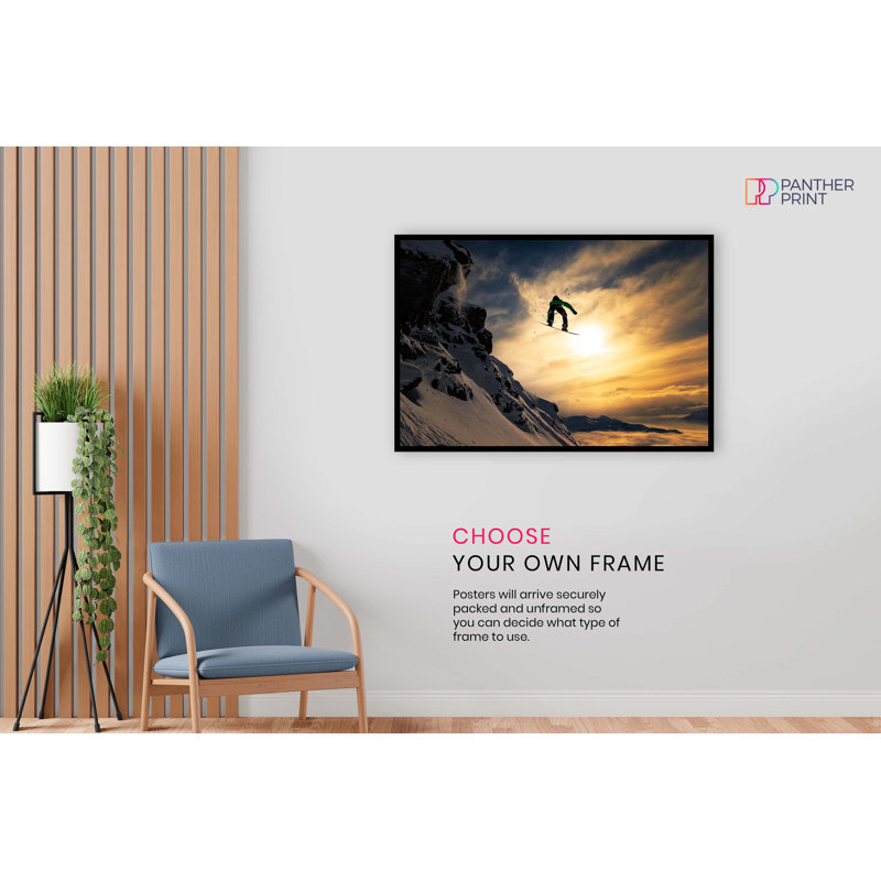 Panther Print Fine Art Prints Sunset Freestyle Jump Snow Boarding Artistic Unframed Poster, Pictures For Home Walls, Bedroom, Living Room & Bathroom Decor - No Frame Print