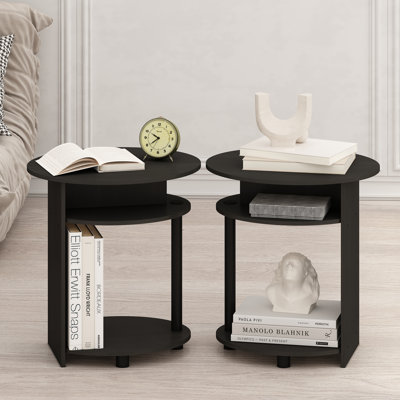 Table de chevet ovale Furinno Tidur Simple Design, table de chevet, noyer, ensemble de 2