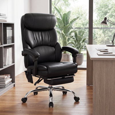 400lbs Capacity 23" Wide Massage Ergonomic Executive Office Chair with Adjustable Footrest, Heated Lumbar Support, 4-Point Vibration