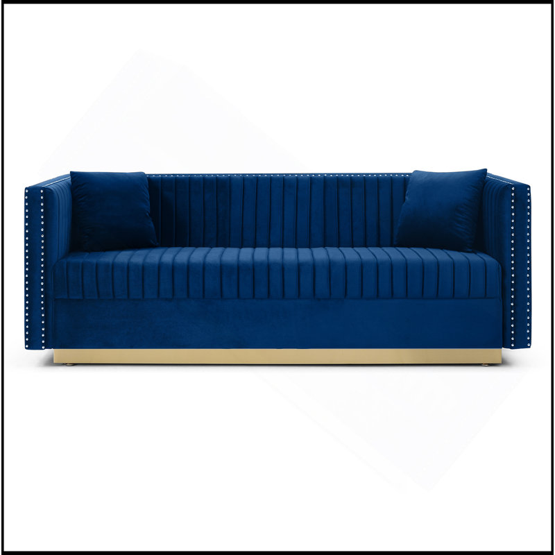 Ensemble de causeuse en velours touffeté à canaux verticaux Contemporary, Bleu