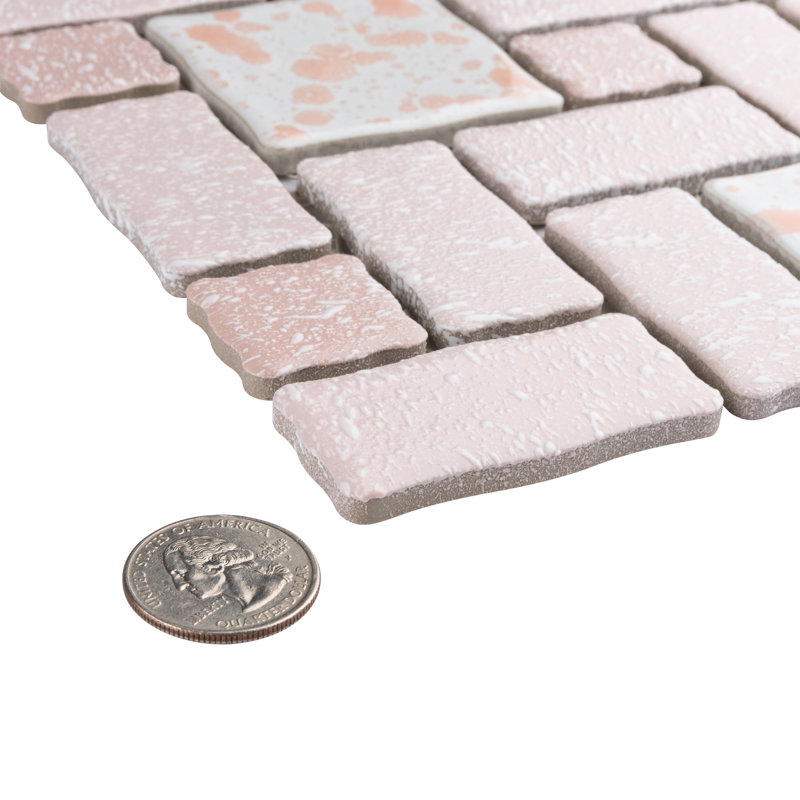 Academy Random Sized Straight Edge Porcelain Versailles Mosaic Wall & Floor Tile, Pink/White