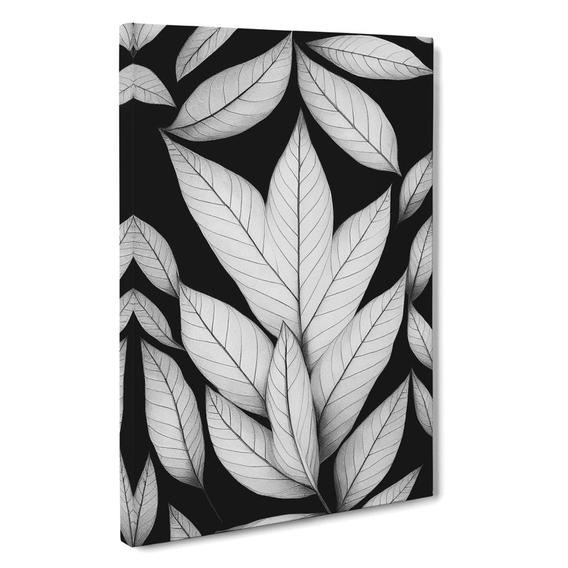 A Monochrome Leaves No.3 - Single Picture Frame Print, 50cm H x 35cm W x 3cm D, Wrapped Canvas