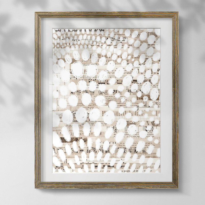Motif rétro II, Blanc, Toile avec cadre noyer