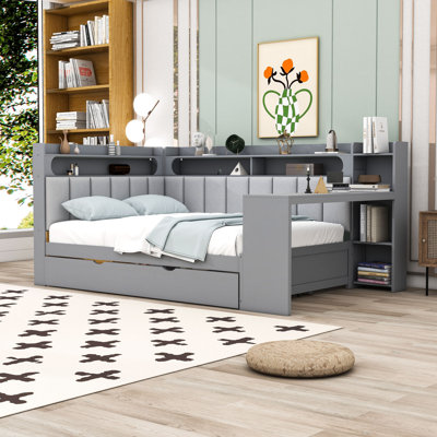 Lit de jour double avec rangement intégré, bureau, éclairage à DEL et station de charge
