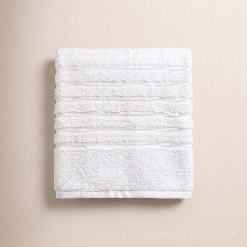 100% Zero-Twist Cotton Ribbed Bath Towels , White, Hand Towels - 6 Pack