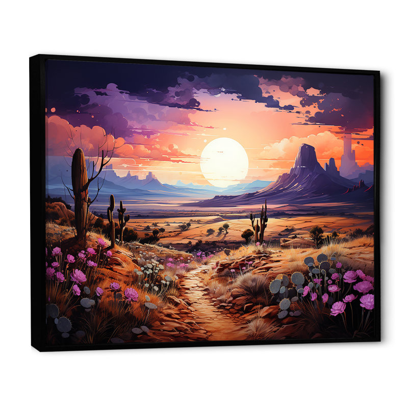 Violet Vista cactus - impressions sur toile de cactus, Cadre flottant noir, H 34 po x l 44 po x P 1,5 po