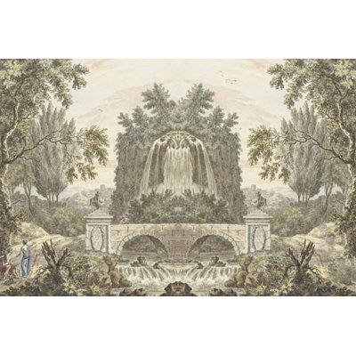 Classical Garden Waterfall Bridge Landscape Wall Mural for Home Decor