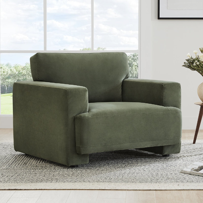Fauteuil surdimensionné rembourré 42 po Ives, Velours performance olivine Soren