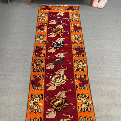 Tapis de couloir élégant en laine rouge 27,6 x 112,6 po