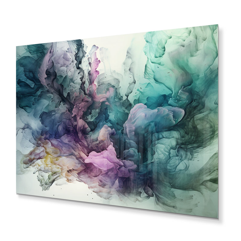 Symphonie marbrée verte et mauve - Marbre abstrait en métal, H 12 po x l 20 po