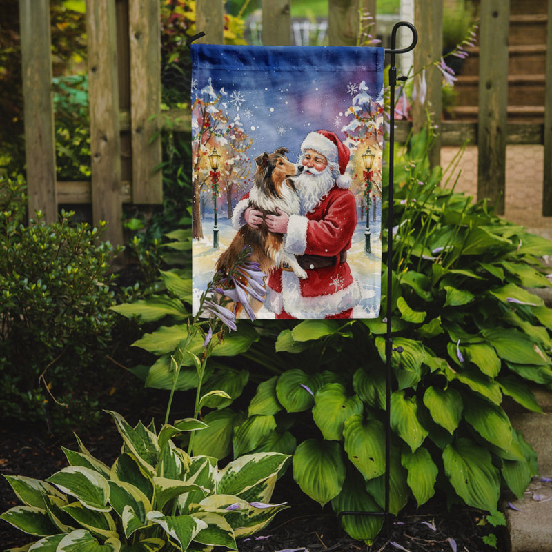 Collie avec le drapeau du jardin du père Noël, Taille du jardin, Colley