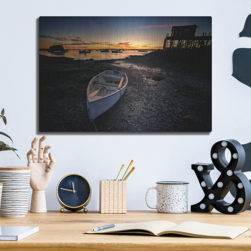 Mur de métal «Dusk At The Wharf» par Rick Berk, H 12 po x l 16 po