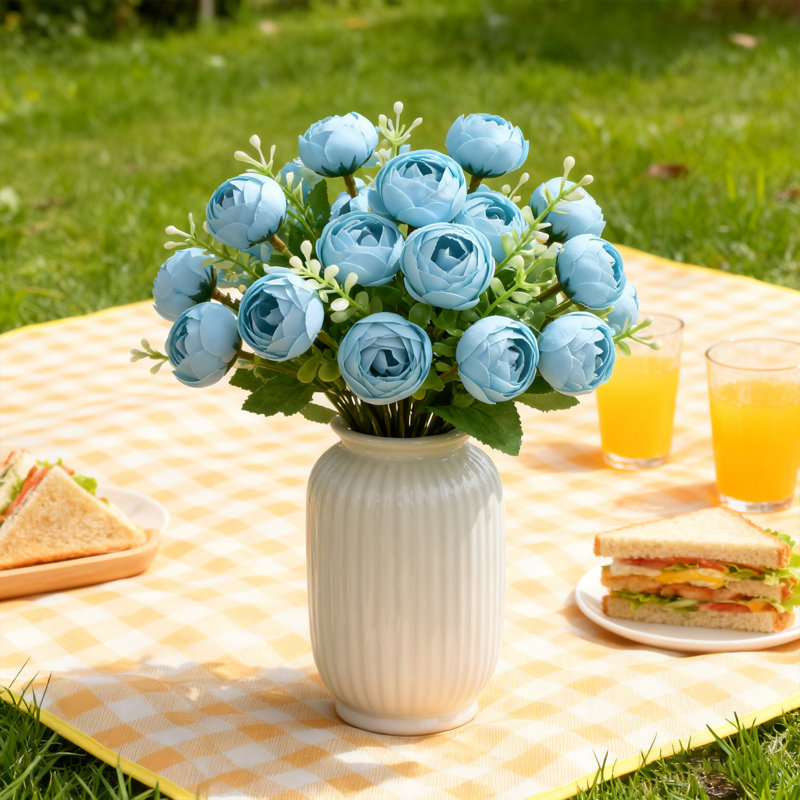3 PCS de fleurs de fantaisie, fleurs de petits bourgeons de thé, décoration de bureau de fête de mariage, Bleu