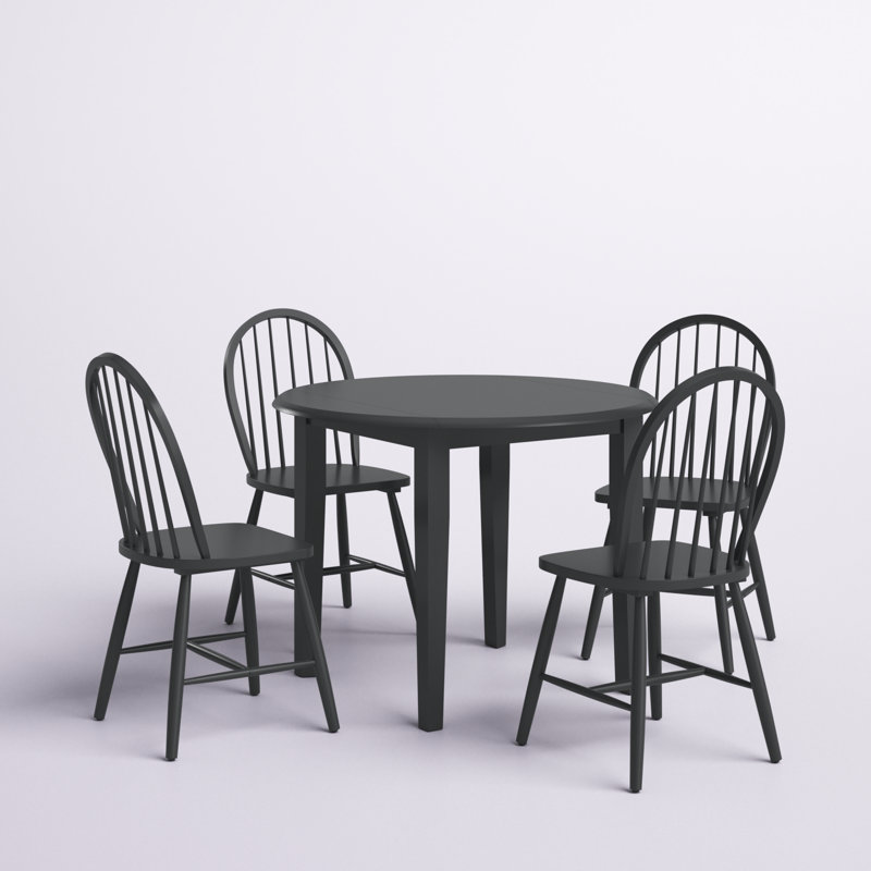 Framlingham Drop Leaf Solid Wood Dining Set, Black, Black, 5 Pieces: Table, 4 Chairs