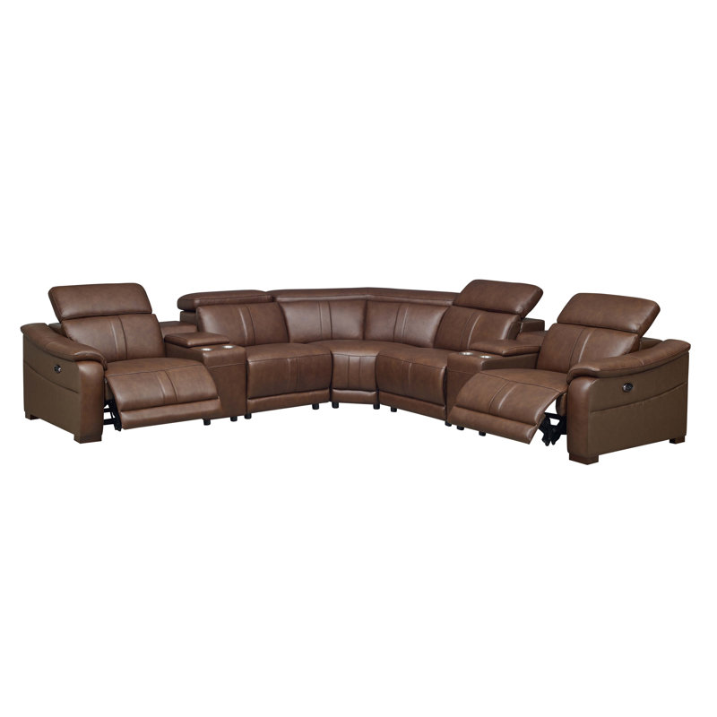 Berkhamsted Leather Recliner Theater Set, Dark Brown Leather Match, Dark Brown Wood
