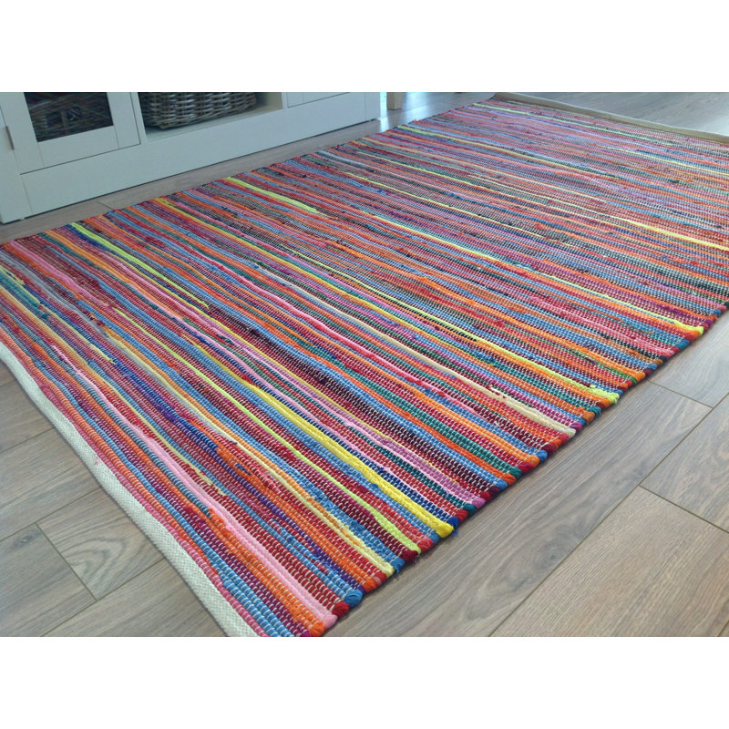 Seth Rainbow Striped Recycled Cotton Handwoven Flatweave Rug, Rectangle 240 x 300cm