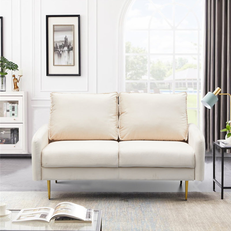 Govany 57.8'' Velvet Loveseat, Beige Velvet, 33" H x 57.8" W x 31.7" D