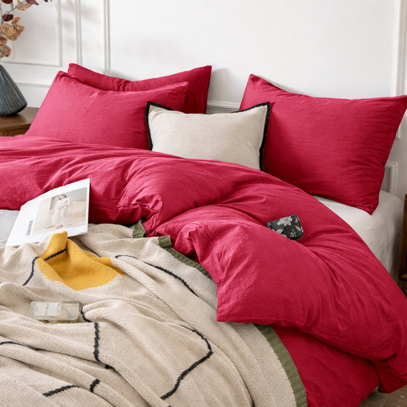 3-Piece Dyed Duvet Cover Set With Pillowcases, Single Duvet Cover + 2 Standard Pillowcases, Burgundy