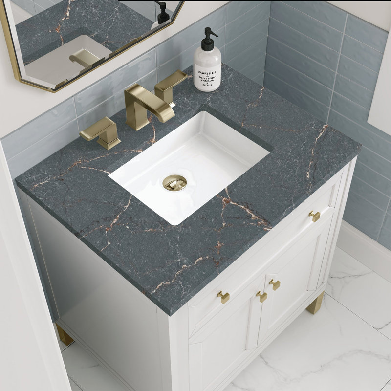 Meuble-lavabo simple l 30 po Chicago, Blanc lustré, 8 po, Bleu Parisien