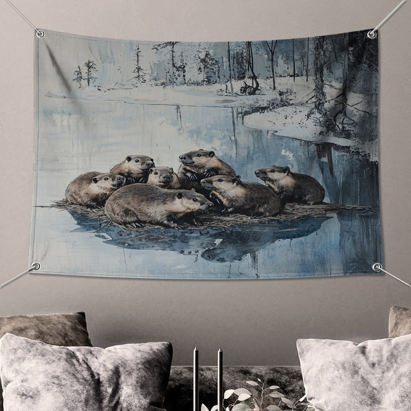 Tapisserie murale Beavers - Décoration murale animaux, H 51 po x l 60 po avec 4 œillets