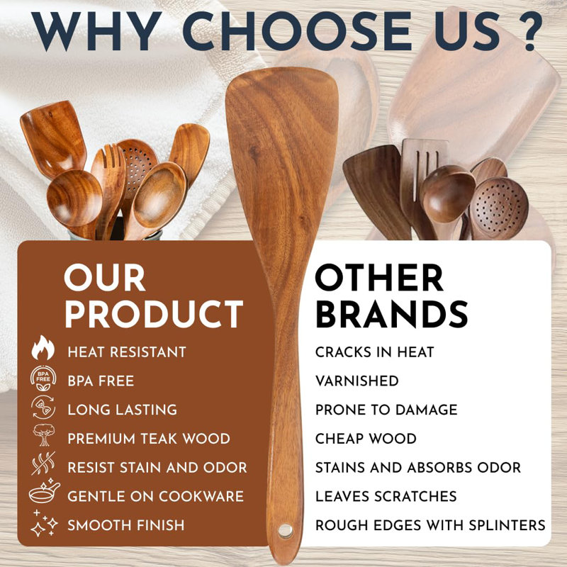 Premium Teak Wood 6-Piece Cooking Utensil Set