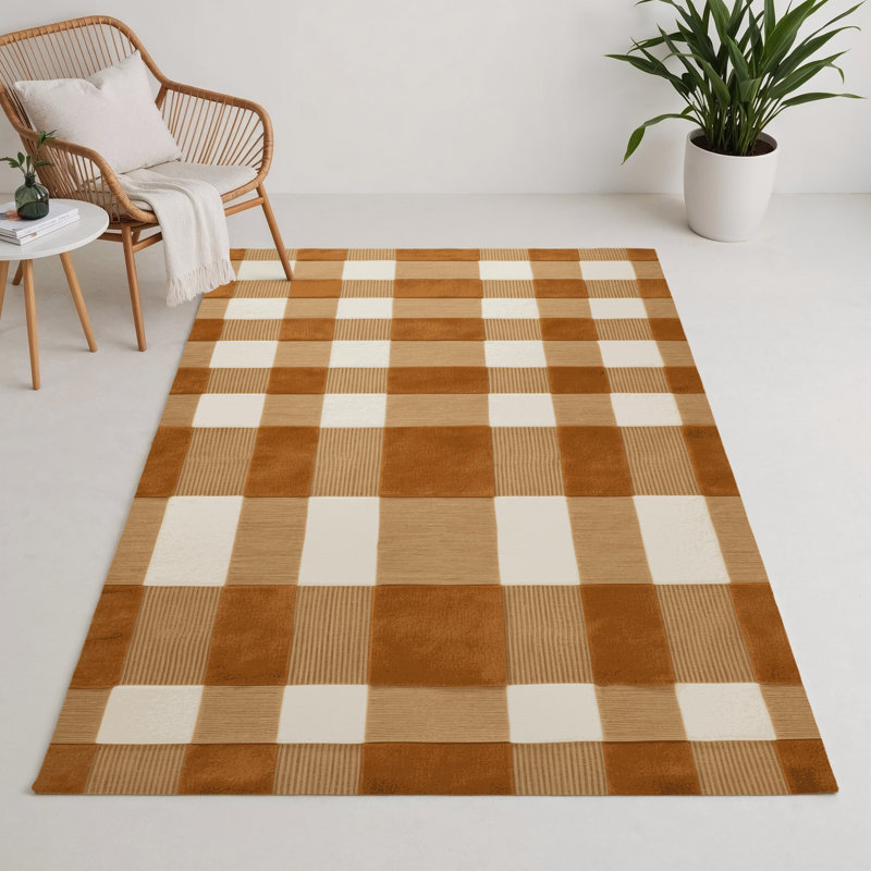 Tapis d'intérieur et d'extérieur à carreaux brun, Rectangle 5 pi x 7 pi