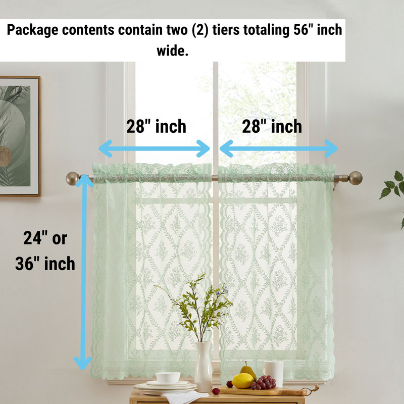 Rideau de cuisine Adrik Isabella, L 28 po x L 36 po, Seafoam Green