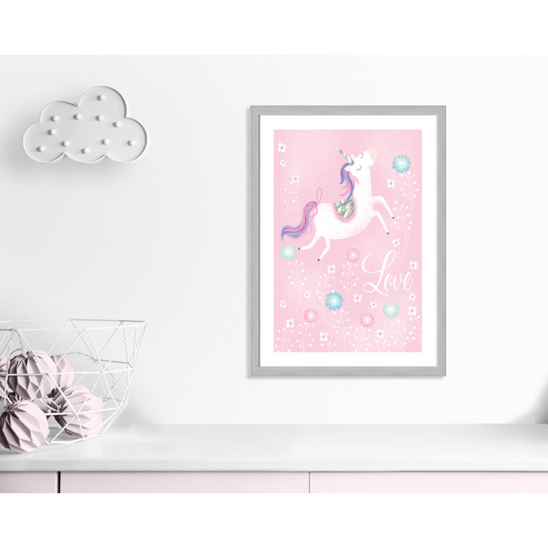 «Love Unicorn», art encadré, H 34,5 po x l 24,5 po x P 0,63 po, Cadre argenté