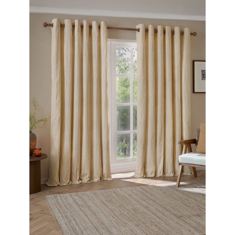 Hebden Cotton Blend Room Darkening Curtain Panel Pair, 117cm Width x 183cm Drop, Yellow