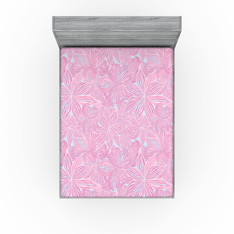 Drap-housse Ambesonne, Rose pâle, bleu pâle / floral, Drap-housse de taille double